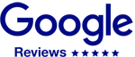 Google&rsquo;s logo shown, with a row of five blue stars underneath, like a rating badge.
